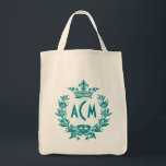 Vintage French Crown Monogram Tote Bag<br><div class="desc">Crown and wreath graphics in blue</div>