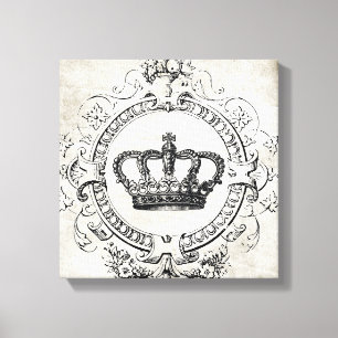 Vintage French Crown stretched canvas