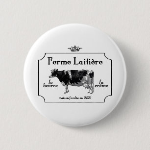 Vintage French Dairy With Vintage Cow 6 Cm Round Badge
