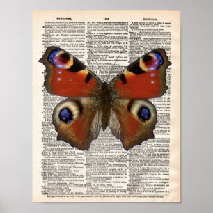 Vintage French dictionary with Peacock butterfly Poster