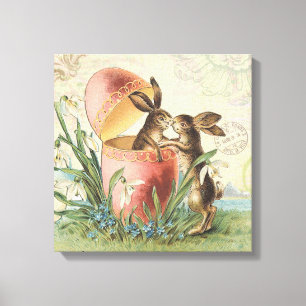 Vintage French Easter bunnies Canvas Print