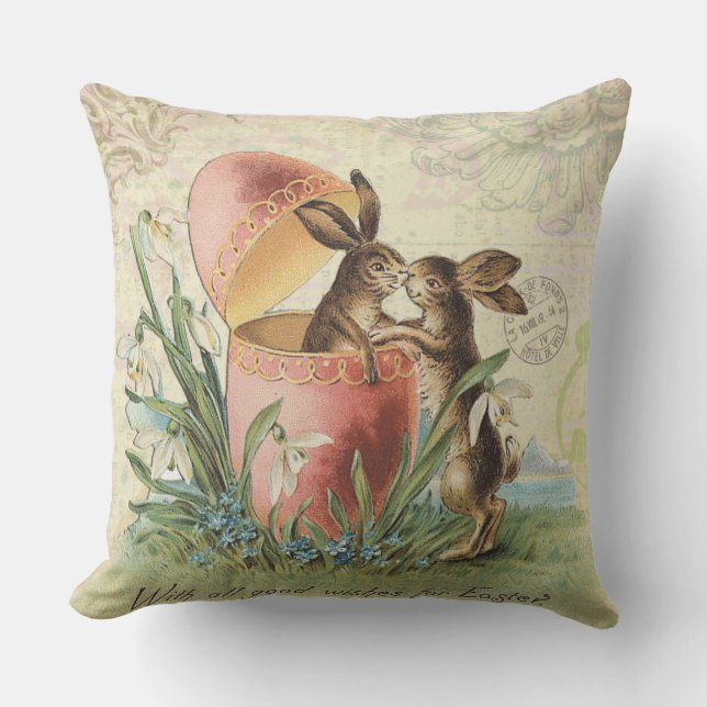 Vintage French Easter bunnies Cushion (Front)