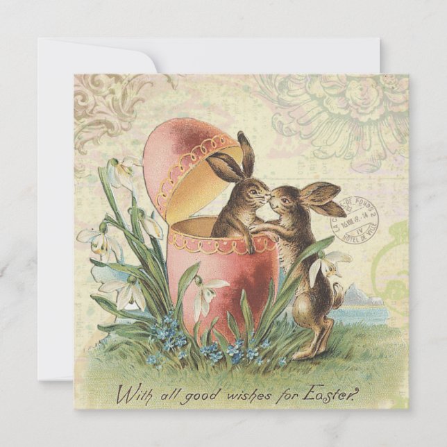 Vintage French Easter bunnies Holiday Card (Front)