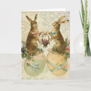 Vintage French Easter bunnies Holiday Card