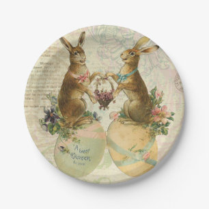 Vintage French Easter bunnies Paper Plate