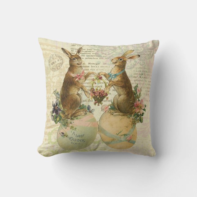 Vintage French Easter Bunnies pillow (Front)
