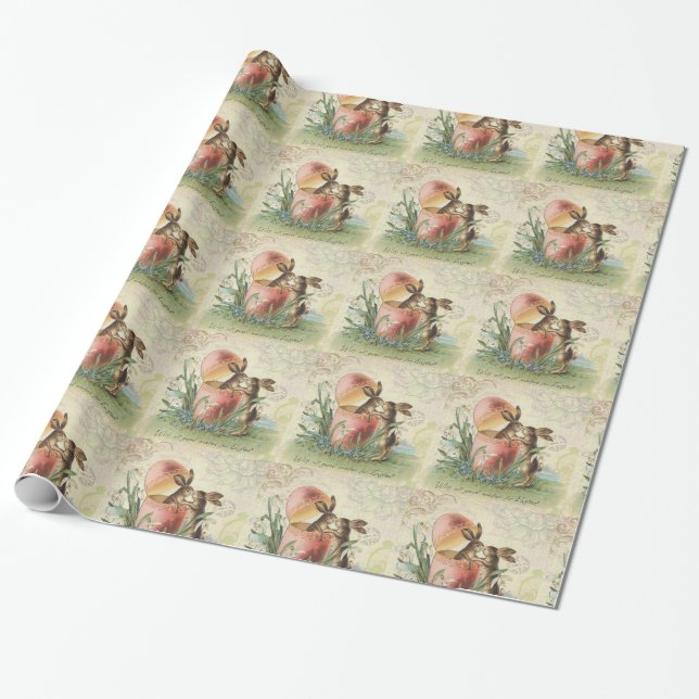 Vintage French Easter bunnies Wrapping Paper (Unrolled)