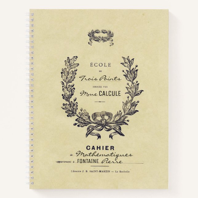 Vintage French Editable Math Class Multiplication Notebook (Front)
