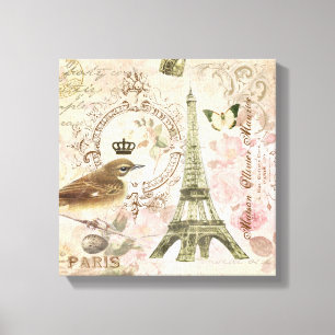 Vintage French Eiffel Tower stretched canvas