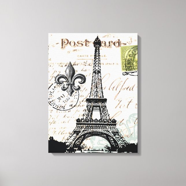 Vintage French Eiffel Tower  stretched canvas Print (Front)