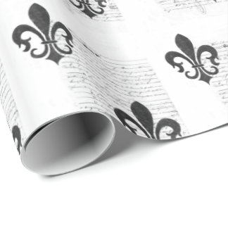 Vintage French Ephemera B & W Fleur De Lis Wrapping Paper