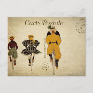 Vintage French Ephemera Family Cycling Together  Postcard