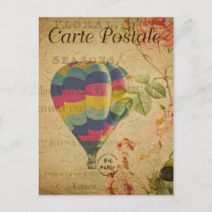 Vintage French Ephemera Hot Air Balloon Floral Pos Postcard