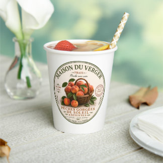 Vintage French Farmers Market Peaches Paper Cups