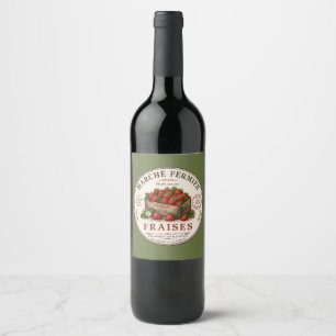 Vintage French Farmers Market Strawberries Wine Label