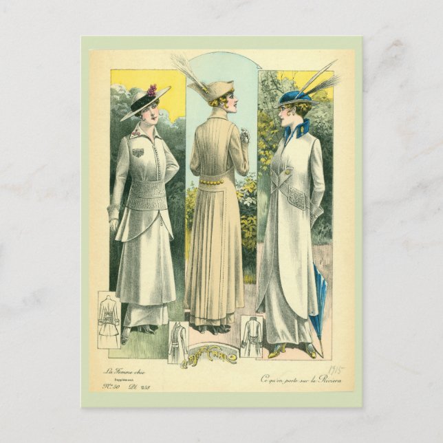 Vintage French Fashion Sketch Postcard (Front)