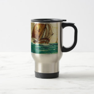 Vintage French fishing boats at sea Travel Mug