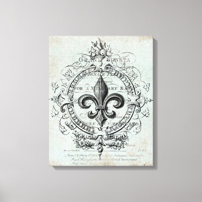Vintage French Fleur de Lis stretched canvas Print (Front)