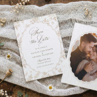 Vintage French Floral Beige Tan Photo Wedding