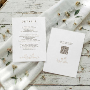 Vintage French Floral Beige Wedding Details QR Enclosure Card