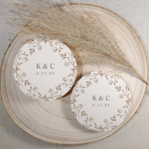 Vintage French Floral Brown Wedding Round Paper Coaster