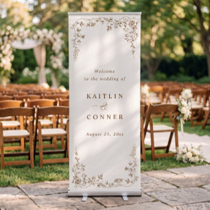 Vintage French Floral Brown Wedding Welcome Retractable Banner