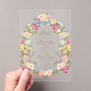 vintage french floral crest cream bridal shower acrylic invitations