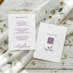 Vintage French Floral Dark Purple Wedding Details Enclosure Card