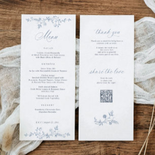 Vintage French Floral Dusty Blue Victorian Wedding Menu