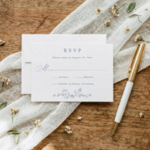 Vintage French Floral Dusty Blue Wedding RSVP Card