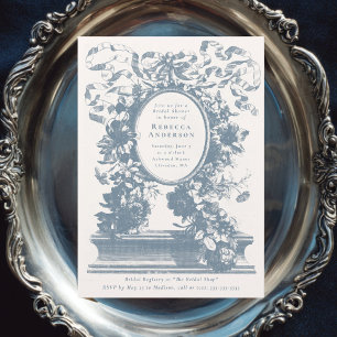 Vintage French Floral Elegant Blue Bridal Shower Invitation