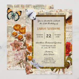 Vintage French Floral Ephemera Birthday Party Invitation