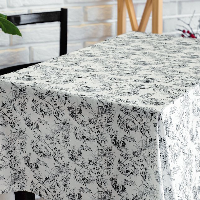 Vintage French Floral Fantasy Toile-Black Tablecloth (Creator Uploaded)