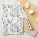 Vintage French Floral Fantasy Toile-Black Tea Towel<br><div class="desc">Elegant vintage 19th century black-on-white toile pattern adapted from a French drawing in the Smithsonian collection featuring fantasy flowers,  leaves and vines with a cupid,  indigenous warrior and human figures.</div>