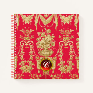 VINTAGE FRENCH FLORAL,FLOWER VASES,ROSES Red Gem Notebook