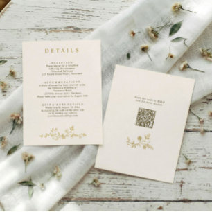 Vintage French Floral Gold Cream Wedding Details Enclosure Card