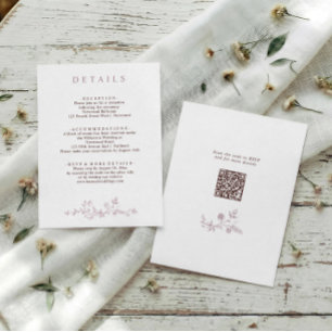 Vintage French Floral Mauve Wedding Details Enclosure Card