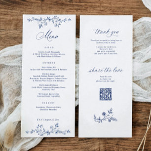 Vintage French Floral Navy Blue Victorian Wedding Menu