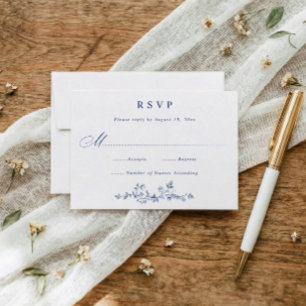 Vintage French Floral Navy Blue Victorian Wedding RSVP Card