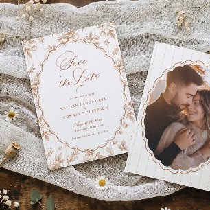 Vintage French Floral Orange Photo Wedding Save The Date