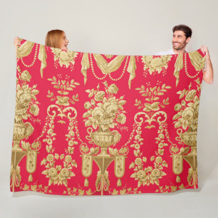 VINTAGE FRENCH FLORAL PATTERN ,FLOWER VASES,ROSES FLEECE BLANKET