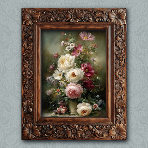 Vintage French Floral Pink and White Peony Art Poster