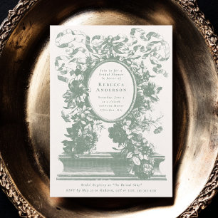 Vintage French Floral Sage Green Bridal Shower Invitation
