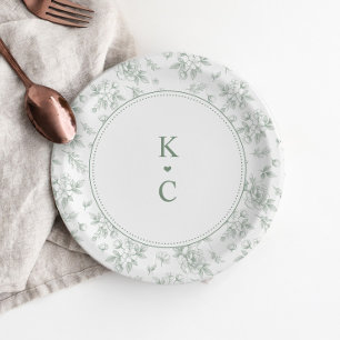 Vintage French Floral Sage Green Wedding Dessert Paper Plate