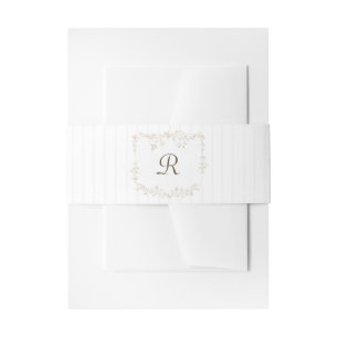 Vintage French Floral Stripes Beige Tan Wedding Invitation Belly Band