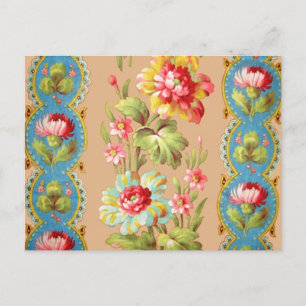 Vintage French Floral Textile Pattern Postcard