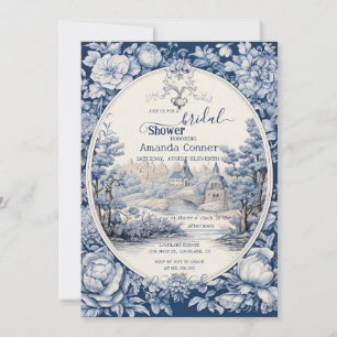 Vintage French Floral Toile Blue Bridal Shower Invitation