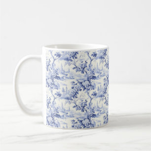 Vintage French Floral Toile Blue Coffee Mug