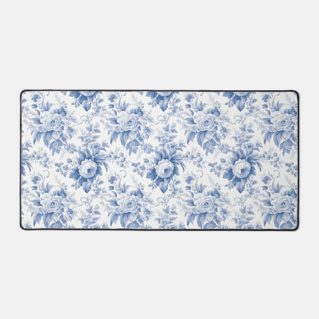Vintage French Floral Toile Blue Desk Mat (Front)