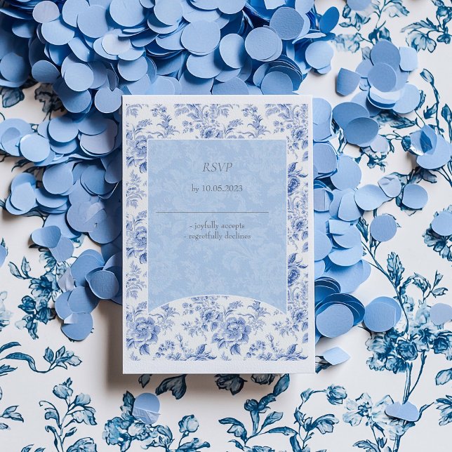 Vintage French Floral Toile Blue  RSVP Card (Creator Uploaded)
